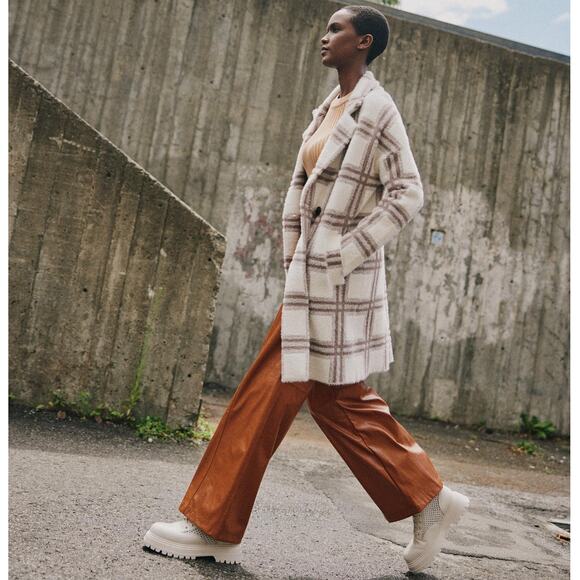 Anthropologie NVLT Plaid Teddy Coatigan Longline Pea Coat Jacket Size XL - Picture 2 of 11